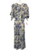 Reformation Size S Blue & Cream Viscose Surplice Floral Wrap Midi Dress Blue & Cream / S