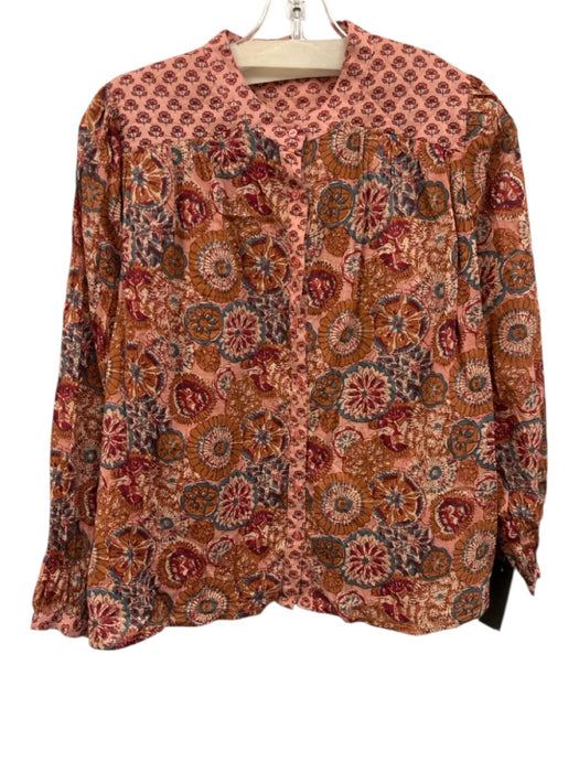 Maison Hotel Size XS Pink, Orange, Blue Cotton Long Sleeve Floral Print Top Pink, Orange, Blue / XS