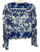 Farm Rio Size S Blue & White Cotton Long Sleeve Abstract Print 1/4 Button Top Blue & White / S