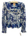 Farm Rio Size S Blue & White Cotton Long Sleeve Abstract Print 1/4 Button Top Blue & White / S