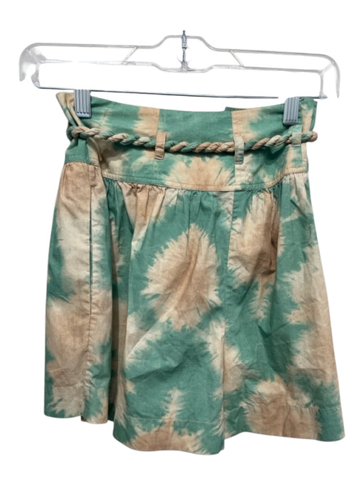 Ulla Johnson Size 2 Green & Tan Cotton Tie Dye Braided Belt Shorts Green & Tan / 2