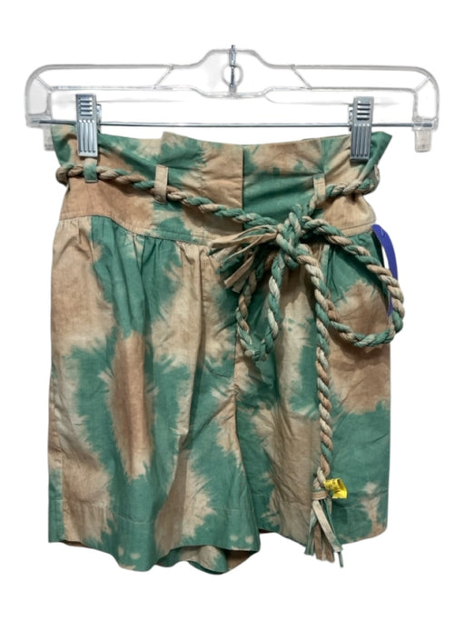 Ulla Johnson Size 2 Green & Tan Cotton Tie Dye Braided Belt Shorts Green & Tan / 2