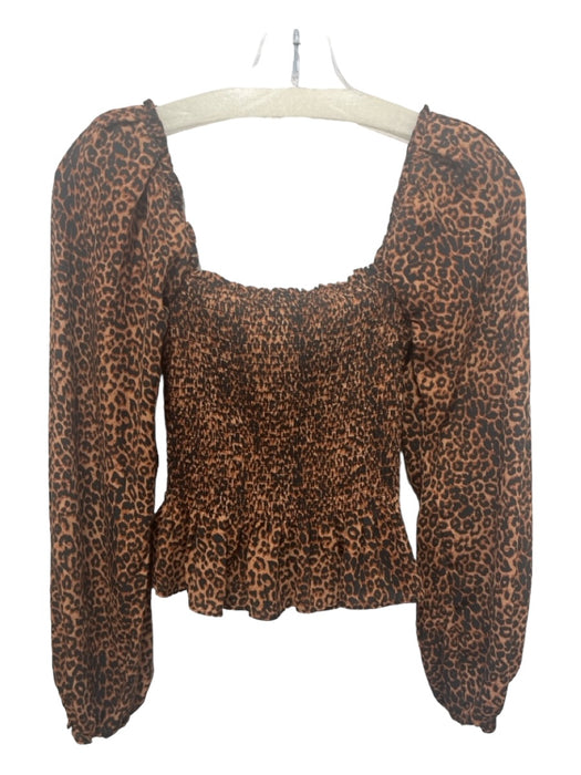 Wayf Size XS Brown & Black Polyester Cheetah Print Square Neck Smocked Top Brown & Black / XS