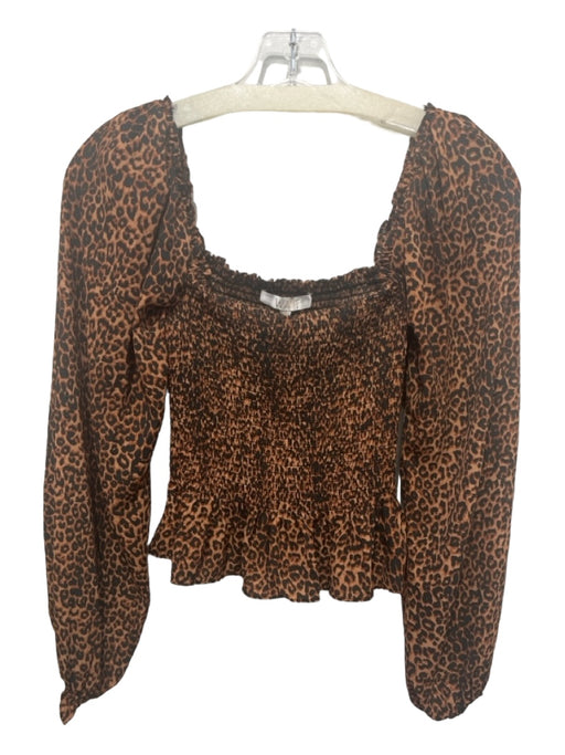 Wayf Size XS Brown & Black Polyester Cheetah Print Square Neck Smocked Top Brown & Black / XS