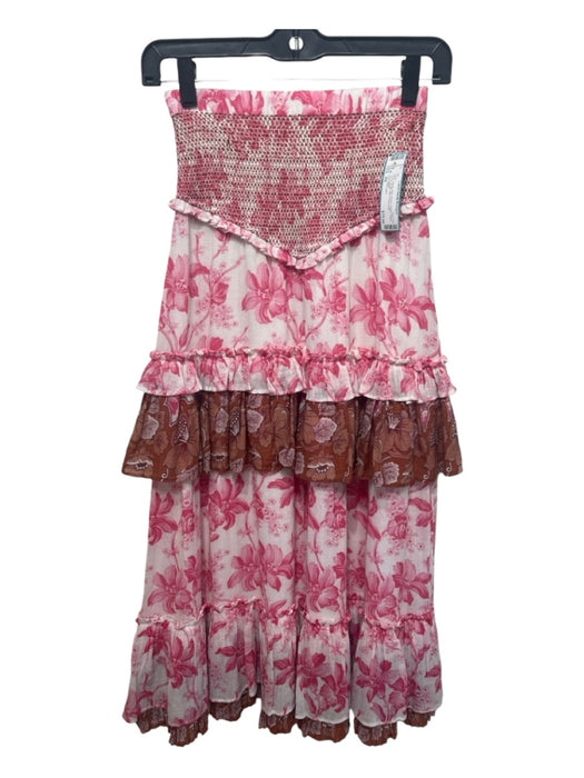 Love The Label Size XS White, Pink, Brown Cotton Floral Tiered Ruffle Maxi Skirt White, Pink, Brown / XS