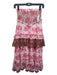 Love The Label Size XS White, Pink, Brown Cotton Floral Tiered Ruffle Maxi Skirt White, Pink, Brown / XS