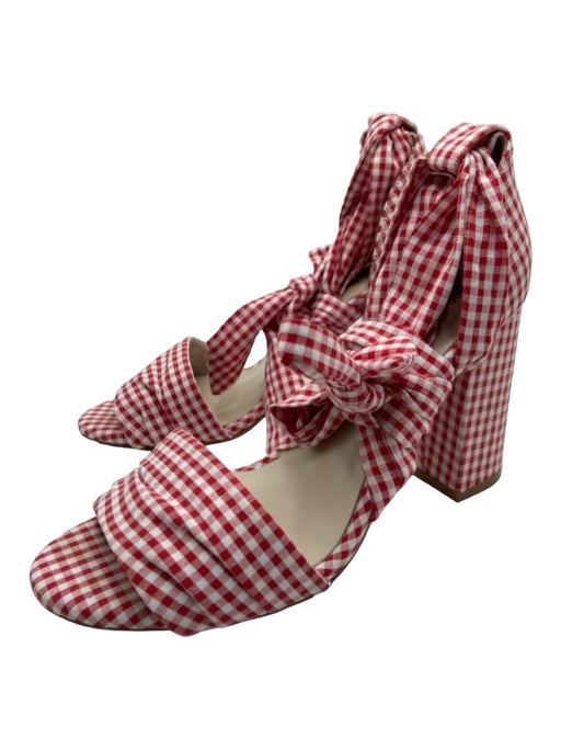 Raye Shoe Size 6.5 Red & White Fabric Gingham Open Toe Tie Ankle Pumps Red & White / 6.5