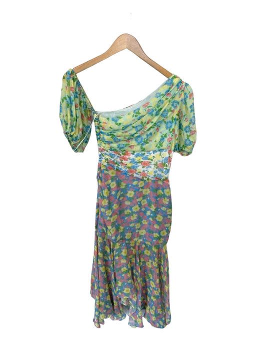 AMUR Size 0 Green & Blue Silk One Shoulder Floral Maxi Side Zip Dress Green & Blue / 0