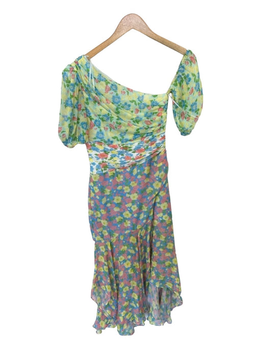 AMUR Size 0 Green & Blue Silk One Shoulder Floral Maxi Side Zip Dress Green & Blue / 0