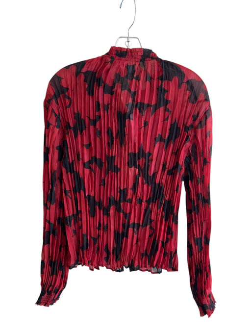 Bella Dahl Size M Red & Black Polyester Tie V Neck Ruffle Detail Long Sleeve Top Red & Black / M