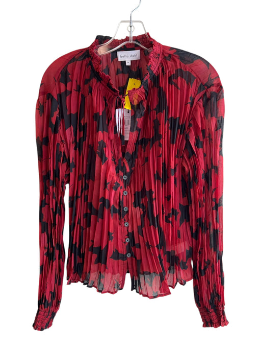 Bella Dahl Size M Red & Black Polyester Tie V Neck Ruffle Detail Long Sleeve Top Red & Black / M
