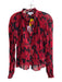 Bella Dahl Size M Red & Black Polyester Tie V Neck Ruffle Detail Long Sleeve Top Red & Black / M