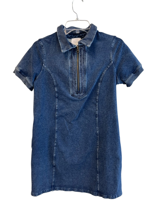 Sundays Size M Dark Wash Cotton Blend Denim Collared 1/4 Zip short sleeve Dress Dark Wash / M