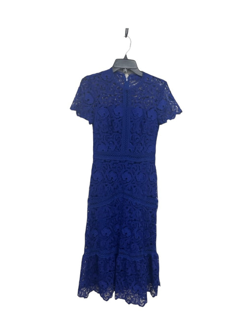 Antonio Melani Size 2 Blue Polyester Lace Overlay Back Zip high neck Dress Blue / 2