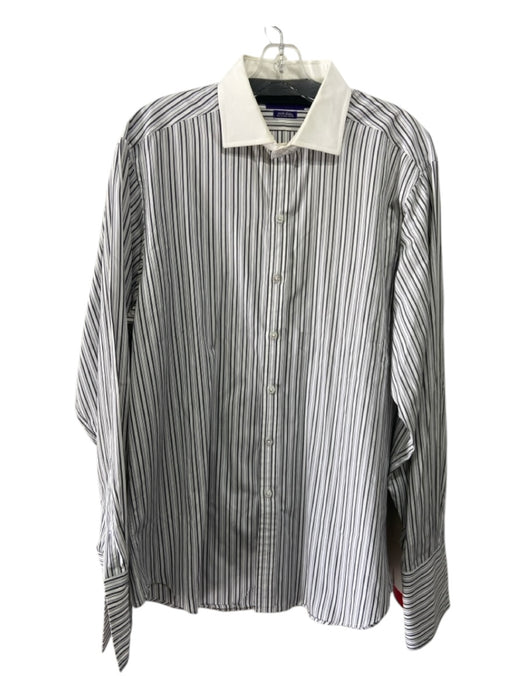 Ralph Lauren Purple Size 16.5 White & Gray Cotton Striped Long Sleeve Shirt 16.5