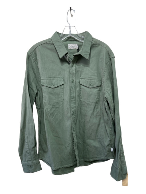 Onia NWT Size L Green Cotton Blend Solid Button Down Men's Long Sleeve Shirt L