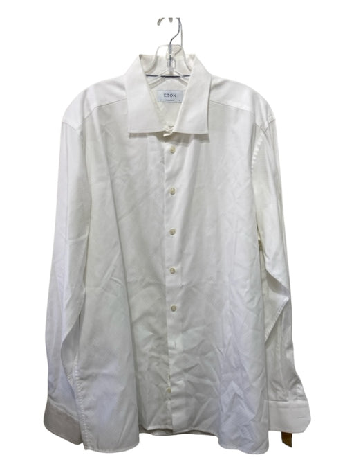 Eton Size 18 White Cotton Dots Button Down Men's Long Sleeve Shirt 18