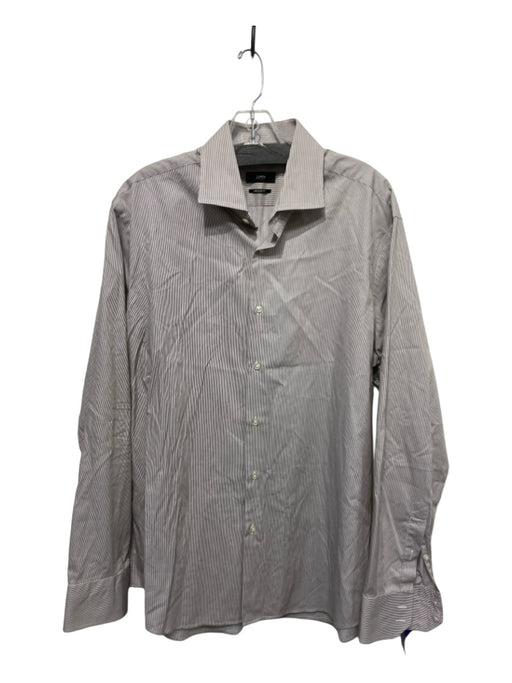 Boss Size 17.5 Brown & White Cotton Blend Striped Button Down Long Sleeve Shirt 17.5