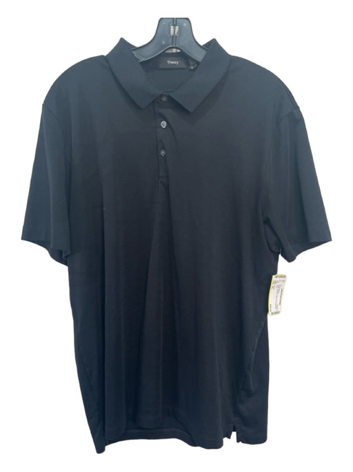 Theory Size XL Black Synthetic Solid Polo Men's Short Sleeve XL