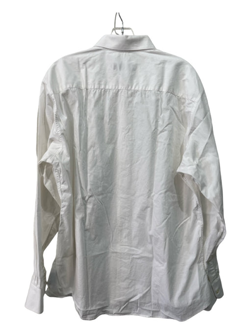 Zegna Size 17 White Cotton Blend Solid Button Down Men's Long Sleeve Shirt 17