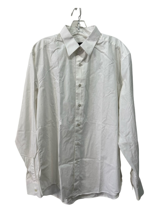 Zegna Size 17 White Cotton Blend Solid Button Down Men's Long Sleeve Shirt 17