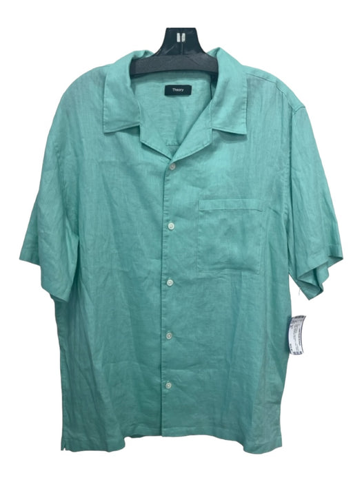 Theory NWT Size XL Seafoam Linen Blend Solid Camp Collar Men's Short Sleeve XL