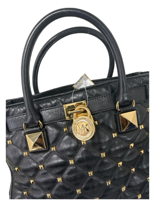 Michael Michael Kors Black & Gold Leather Studded Top Handles Bag Black & Gold / M/L