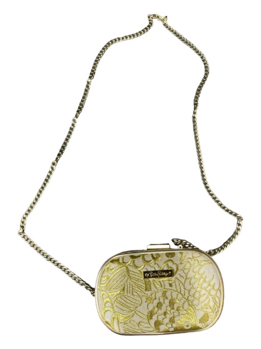 Lilly Pulitzer Gold & White Fabric Crossbody Chain Strap Metallic Detail Bag Gold & White / S