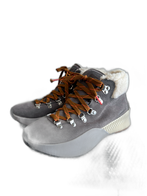 Sorel Shoe Size 8 Gray & White Suede Fleece Lined lace up Waterproof Booties Gray & White / 8