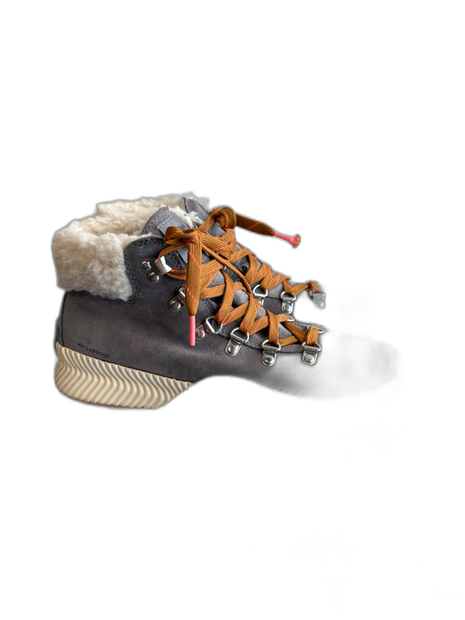 Sorel Shoe Size 8 Gray & White Suede Fleece Lined lace up Waterproof Booties Gray & White / 8