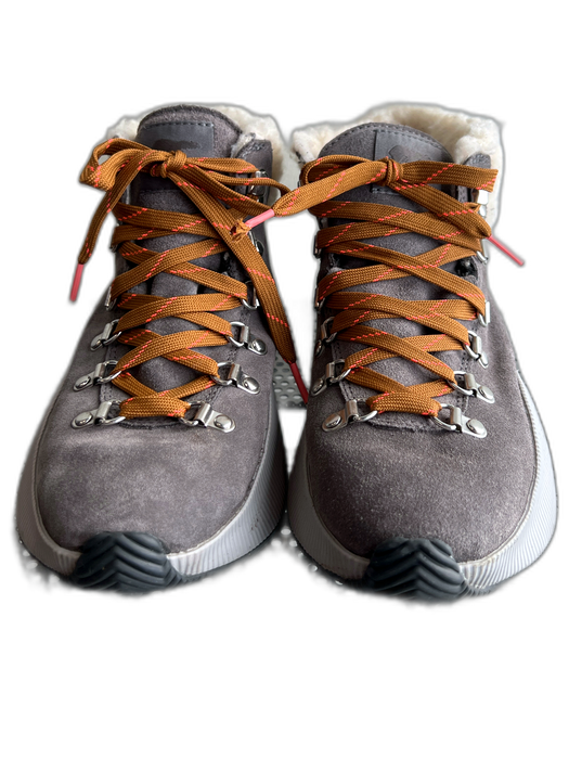 Sorel Shoe Size 8 Gray & White Suede Fleece Lined lace up Waterproof Booties Gray & White / 8