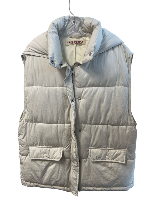 Free People Size Small Off White Polyester & Nylon Puffer Hood Pockets Vest Off White / Small
