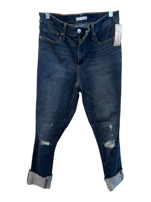 Levis Size 29 Dark Wash Cotton Blend Zip Fly 5 Pocket Mid Rise Distressed Jeans Dark Wash / 29