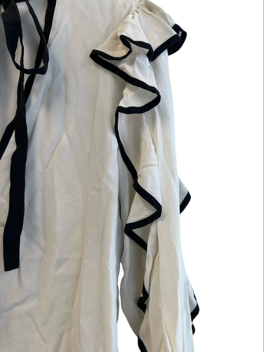 Alexis Size M White & Black Missing Fabric Tag Contrast Ruffle Tie Neck Top White & Black / M