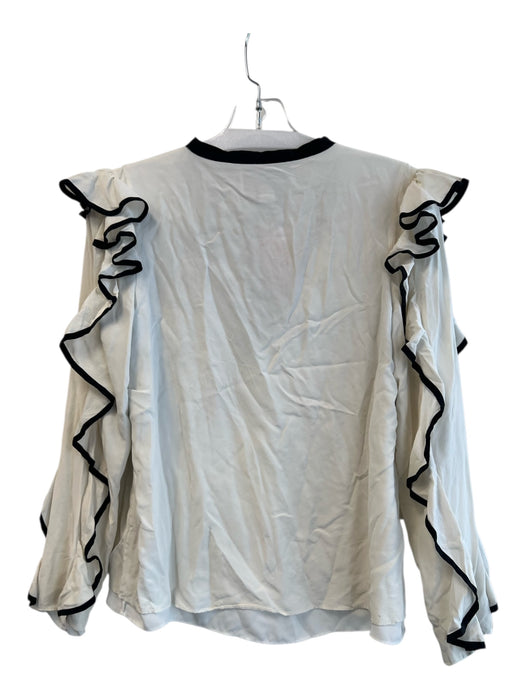 Alexis Size M White & Black Missing Fabric Tag Contrast Ruffle Tie Neck Top White & Black / M