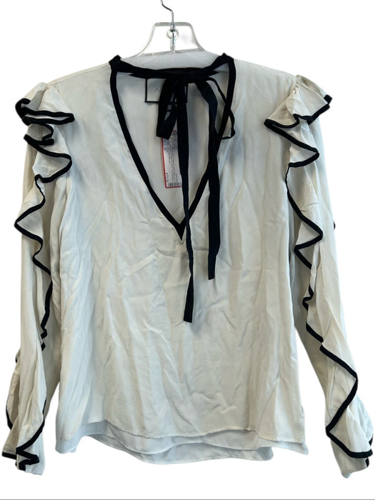 Alexis Size M White & Black Missing Fabric Tag Contrast Ruffle Tie Neck Top White & Black / M