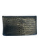 Jimmy Choo Black & Silver Leather Croc Embossed Front Flap Clutch Black & Silver