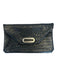 Jimmy Choo Black & Silver Leather Croc Embossed Front Flap Clutch Black & Silver