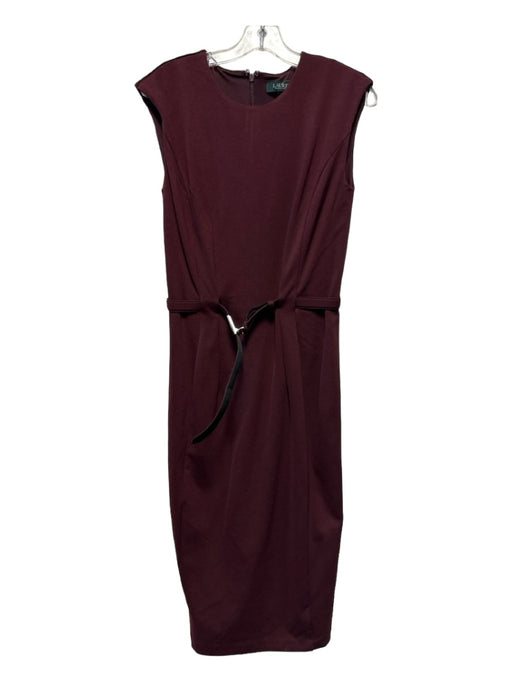 Lauren Ralph Lauren Size S Maroon Viscose Blend Cap Sleeve Belted Dress Maroon / S