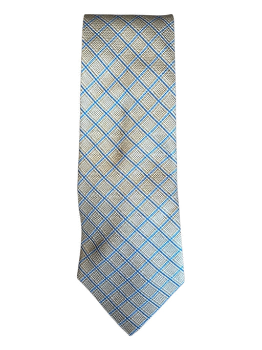 Hermes Tan & Blue Silk Plaid Men's Ties Tan & Blue