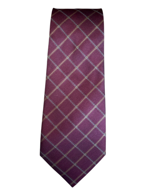 Hermes Dark Red Silk Grid Men's Ties Dark Red
