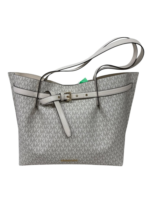 Michael Kors White & Grey Leather Monogram Shoulder Bag Magnetic Close Bag White & Grey / L