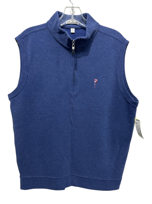 Peter Millar Size L Blue Rayon Solid Quarter Zip Men's Vest Blue / L