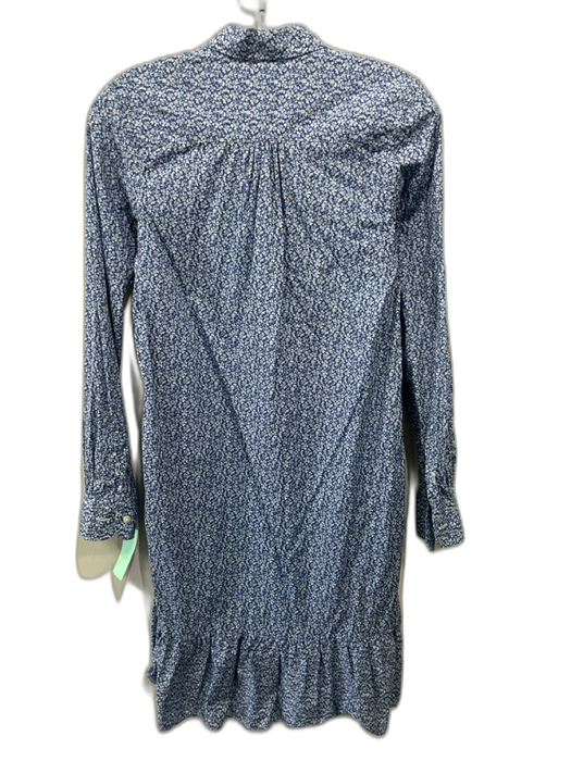 Ann Mashburn Size XS Blue & White Cotton Long Sleeve Floral 1/2 Button Dress Blue & White / XS