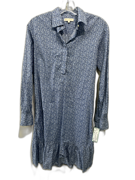 Ann Mashburn Size XS Blue & White Cotton Long Sleeve Floral 1/2 Button Dress Blue & White / XS