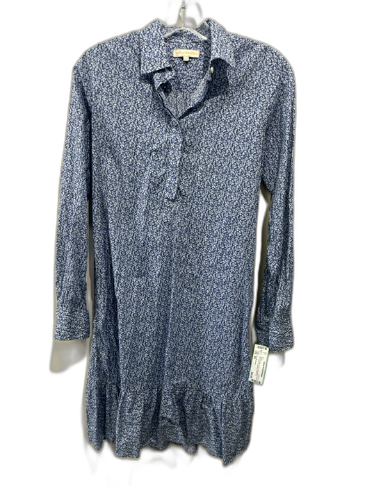 Ann Mashburn Size XS Blue & White Cotton Long Sleeve Floral 1/2 Button Dress Blue & White / XS