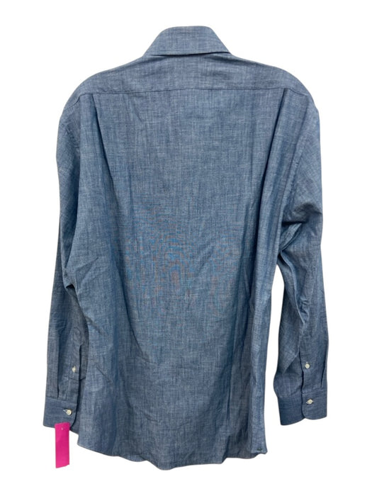 Sid Mashburn Size Est M Blue Cotton Solid Button Down Men's Long Sleeve Shirt Blue / Est M