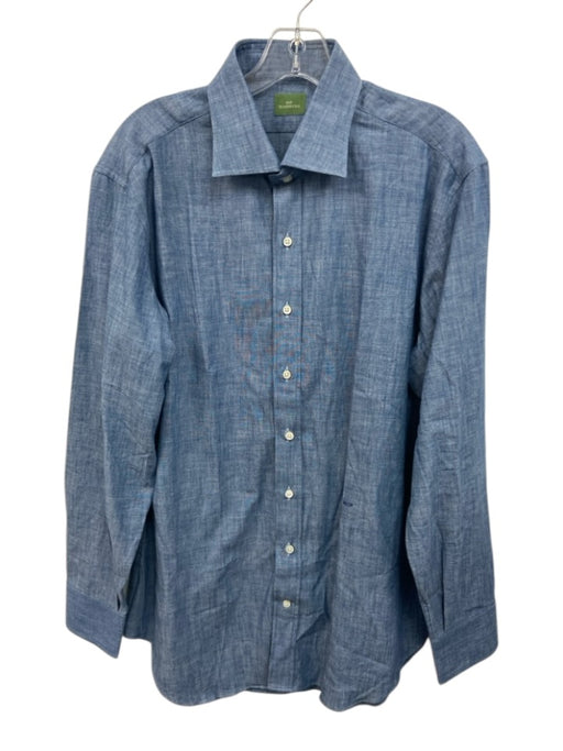Sid Mashburn Size Est M Blue Cotton Solid Button Down Men's Long Sleeve Shirt Blue / Est M