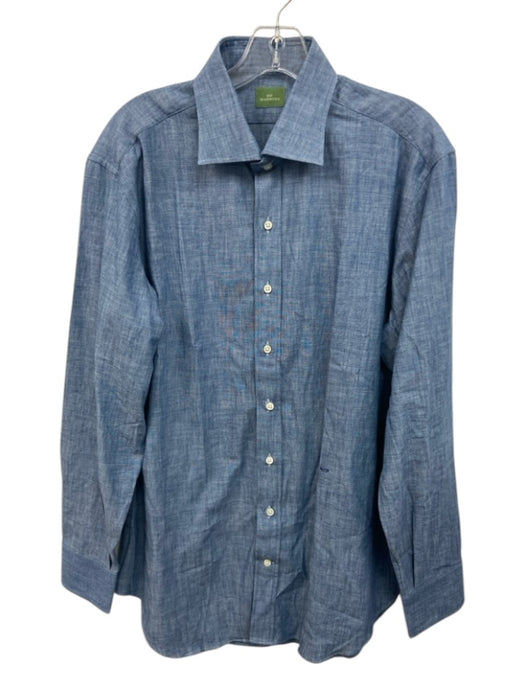 Sid Mashburn Size Est M Blue Cotton Solid Button Down Men's Long Sleeve Shirt Blue / Est M
