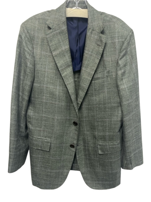 Sid Mashburn Green & Brown Linen Blend Plaid Notch Lapel 2 Button Men's Blazer Green & Brown / 38R